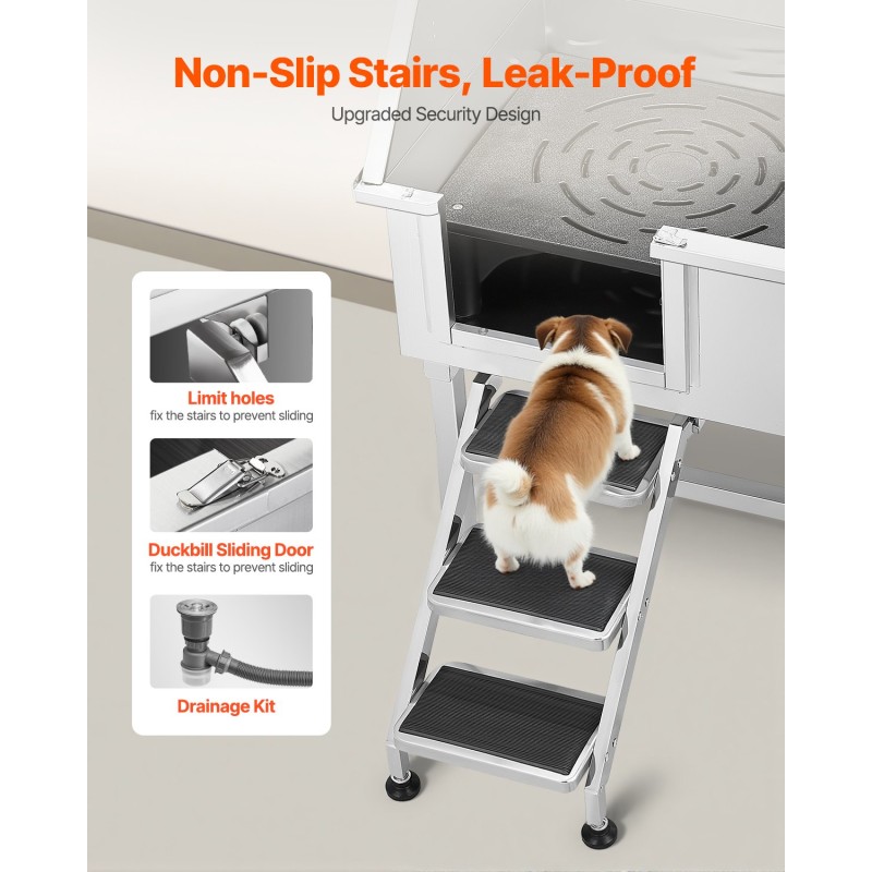 Lemmikkien pesuallas ruostumatonta terästä 96,5 cm pienille ja keskikokoisille koirille ja kissoille