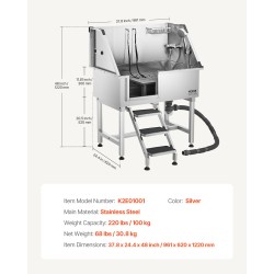 Lemmikkien pesuallas ruostumatonta terästä 96,5 cm pienille ja keskikokoisille koirille ja kissoille