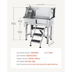 Lemmikkien pesuallas ruostumatonta terästä 87 senttimetriä suihkupäällä kuuma ja kylmävesihanalla teleskooppisilla portailla