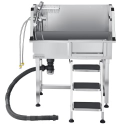 Lemmikkien pesuallas ruostumatonta terästä 87 senttimetriä suihkupäällä kuuma ja kylmävesihanalla teleskooppisilla portailla