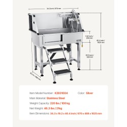 Lemmikkien pesuallas ruostumaton teräs 86,4 cm pienille koirille ja kissoille