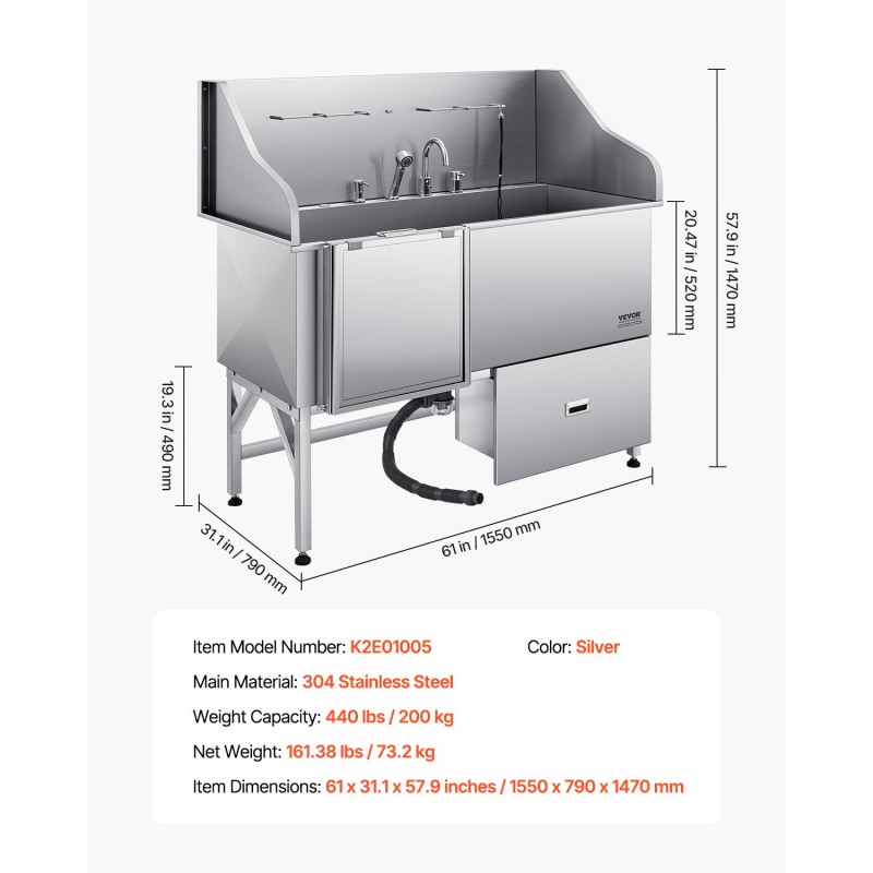 Koiranpesuallas 304 ruostumaton teräs vasen ovi 200 kg kantavuus