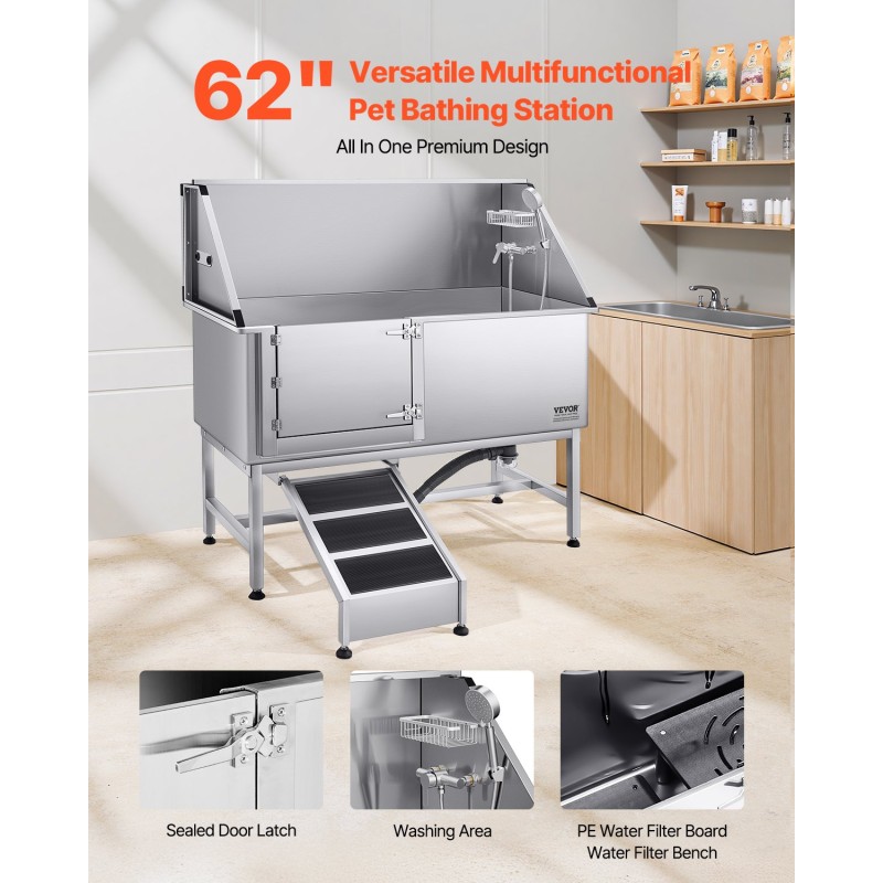 Koirien pesuallas 304-ruostumaton teräs 1500×700×1495 mm kantavuus 200 kg