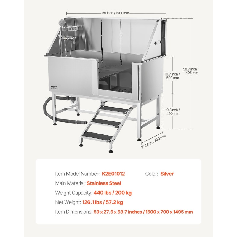 Koiran pesuallas ruostumattomasta teräksestä portaat säädettävät jalat oikea ovi