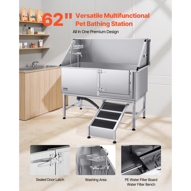 Koirien pesuallas 304-ruostumatonta terästä sopii kaikenkokoisille lemmikeille rampilla ja PE-vesisuodattimella