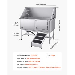 Koirien pesuallas 304-ruostumatonta terästä sopii kaikenkokoisille lemmikeille rampilla ja PE-vesisuodattimella