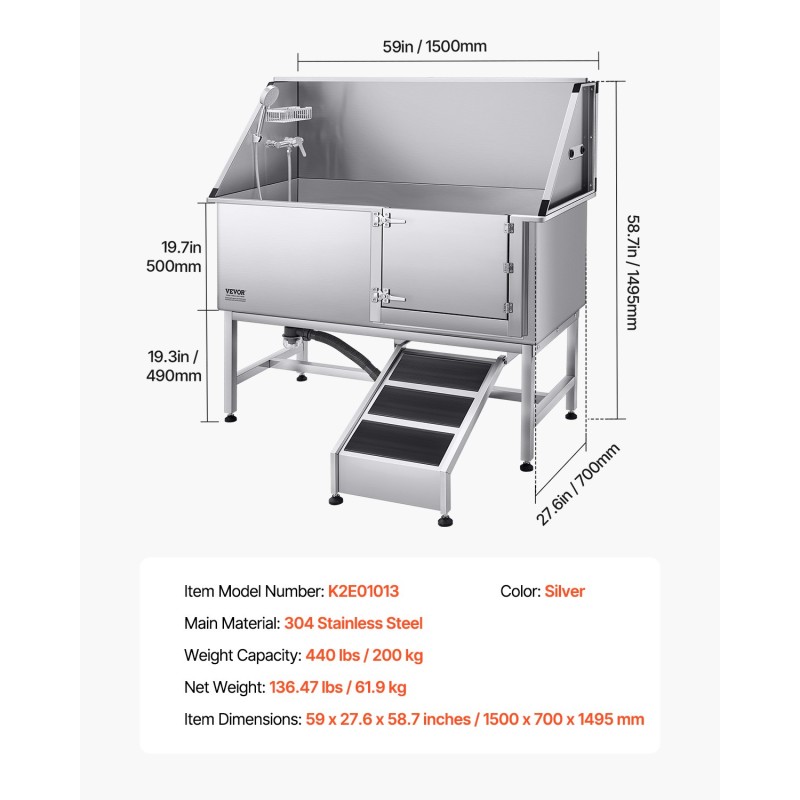 Koirien pesuallas 304-ruostumatonta terästä sopii kaikenkokoisille lemmikeille rampilla ja PE-vesisuodattimella