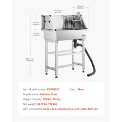 Lemmikkien korotettu pesuallas ruostumattomasta teräksestä 86,4 cm pienille koirille ja kissoille