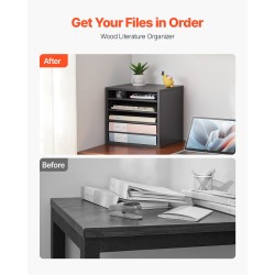 Kirjelaatikko 5-lokeroinen viilutettu lastulevy ja kuitulevy pöydälle harmaa 355x305x330 mm