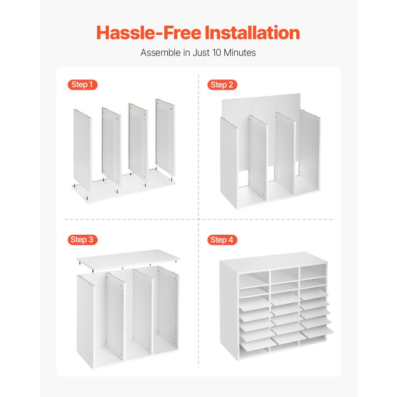 Asiakirjalokerikko 24 lokeroa säädettävillä hyllyillä pinnoitettu lastulevy ja MDF valkoinen toimistokäyttöön