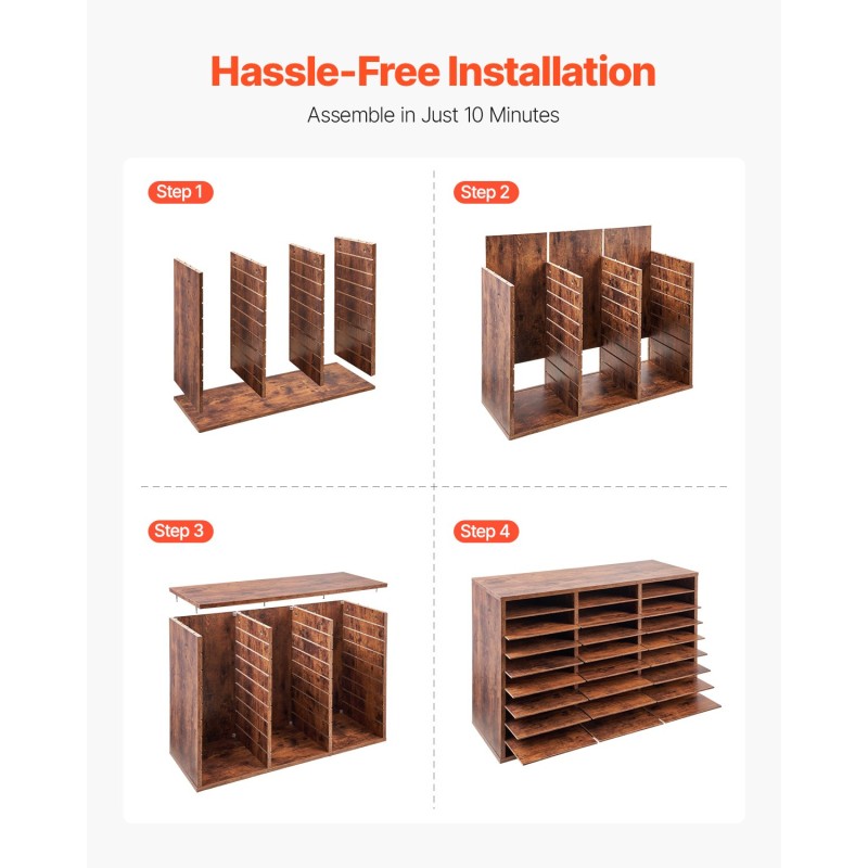 Kirjelaatikosto 27 lokeroa viilupintainen lastulevy MDF irrotettavat hyllyt tummanruskea 800x297x550 mm