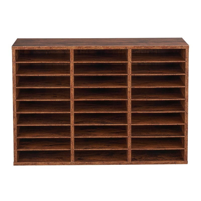 Kirjelaatikosto 27 lokeroa viilupintainen lastulevy MDF irrotettavat hyllyt tummanruskea 800x297x550 mm