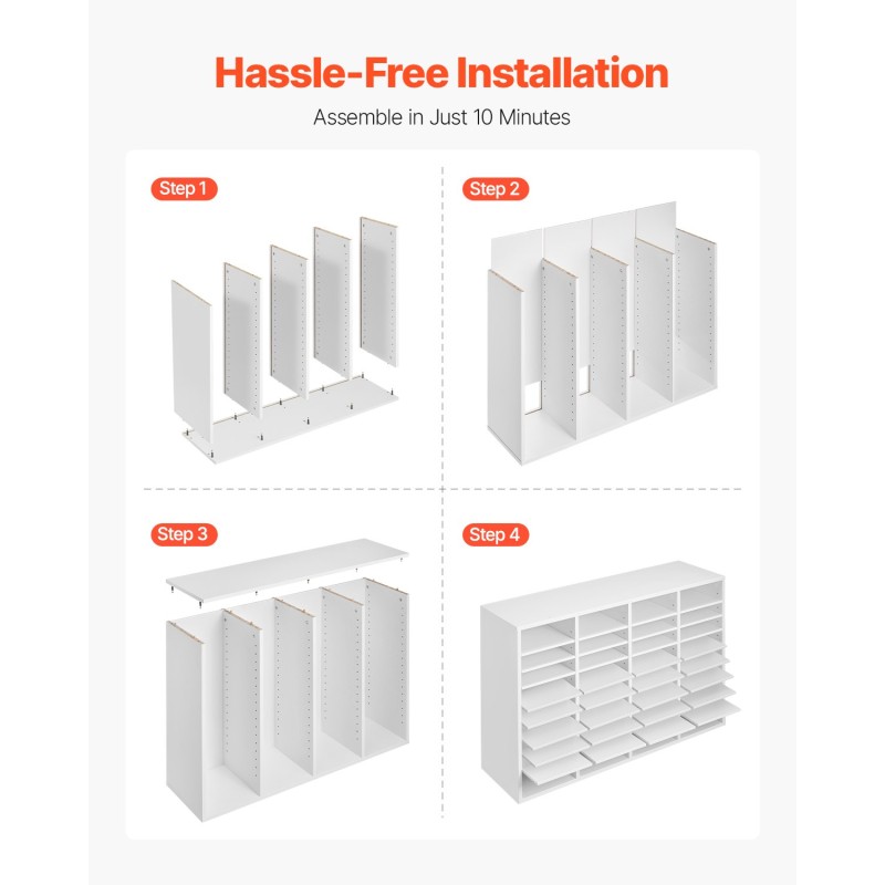 Kirjelokerikko MDF viilutettu lastulevy 36 lokeroa toimistoon 997×305×680 mm valkoinen