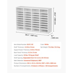 Kirjelokerikko MDF viilutettu lastulevy 36 lokeroa toimistoon 997×305×680 mm valkoinen
