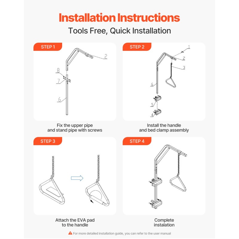 Sängyn yläpuolinen trapetsitanko jauhepinnoitettua terästä säädettävä kahva 113 kg