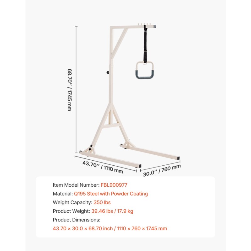 Sängyn kolmiotanko lattiatelineellä korkeussäädettävä Q195-teräs 2 pyörää 159 kg kantavuus