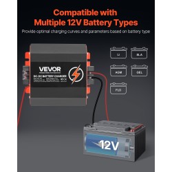 DC–DC-akunlaturi 12V 20A alumiinikotelolla lyijy- ja litiumakuille