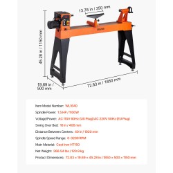 Puusorvi 1100W harjaton tasavirtamoottori valurautarunko työpöytä 406x1020mm