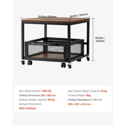 Minijääkaapin teline metallirungolla E1-luokan puutasolla liikuteltavalla säilytyskärryllä ja lukittavilla pyörillä