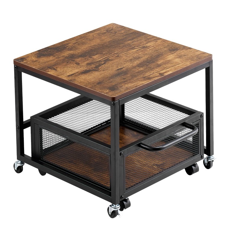 Minijääkaapin teline metallirungolla E1-luokan puutasolla liikuteltavalla säilytyskärryllä ja lukittavilla pyörillä