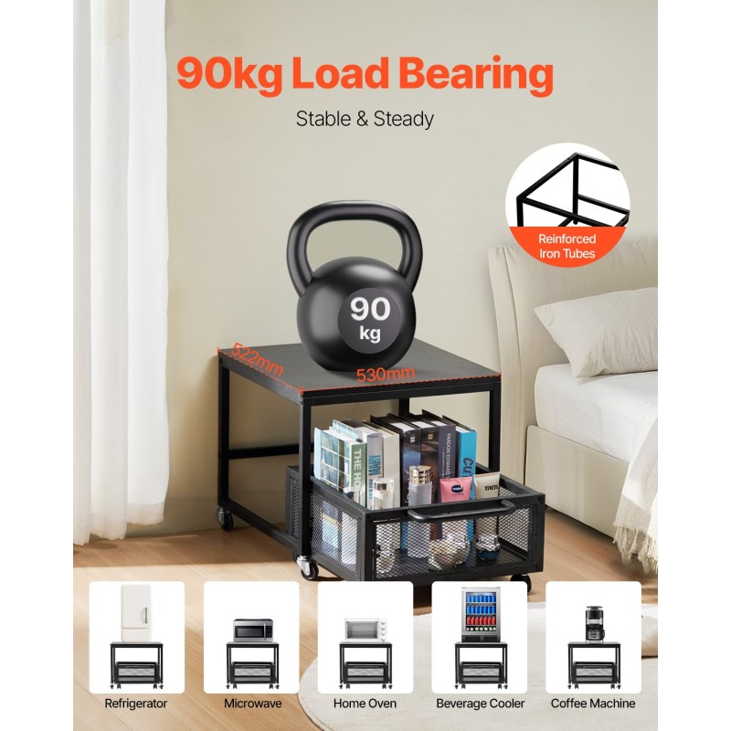 Minijääkaapin taso metallirungolla ja E1-luokan puulevyllä lukittavat pyörät irrotettava alavaunu