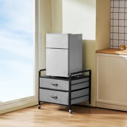 Minijääkaapin alusta metallirungolla ja massiivipuulevyllä kaksi vesitiivistä laatikkoa kääntyvillä pyörillä