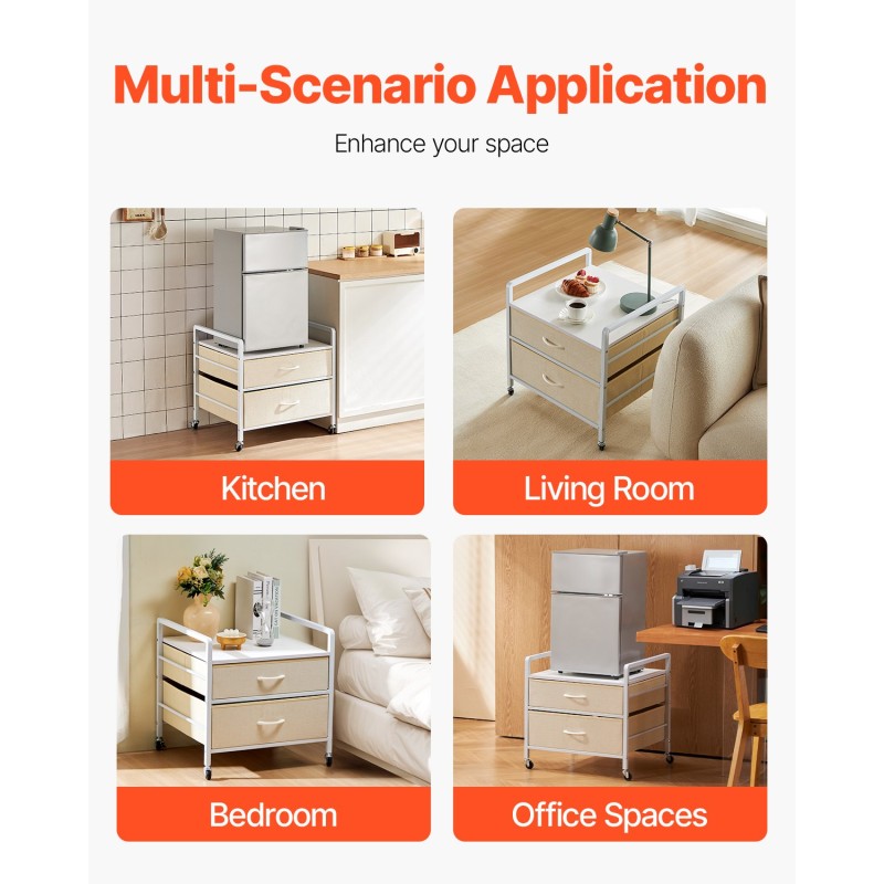 Minijääkaapin teline metallirungolla 15 cm E1-luokan massiivipuulevy, 2 vedenpitävää laatikkoa, lukittavat pyörät