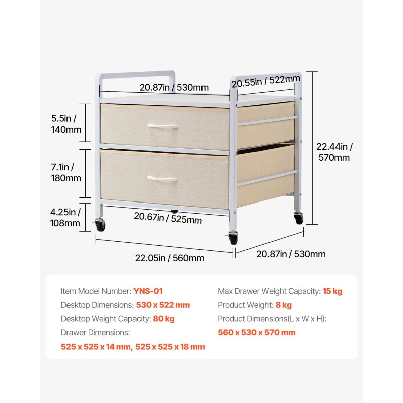 Minijääkaapin teline metallirungolla 15 cm E1-luokan massiivipuulevy, 2 vedenpitävää laatikkoa, lukittavat pyörät