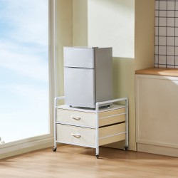 Minijääkaapin teline metallirungolla 15 cm E1-luokan massiivipuulevy, 2 vedenpitävää laatikkoa, lukittavat pyörät