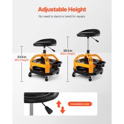 Työpajajakkara teräsrunko pneumaattinen korkeudensäätö 650–810 mm 360-asteinen pehmustettu istuin pyörillä