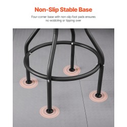 Työpajajakkara selkänojalla teräsrunko pehmustettu istuin pyörillä säädettävä korkeus 1030–1140 mm