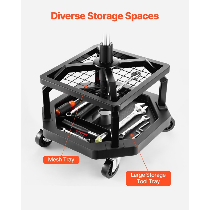 Työpajajakkara teräsrunko paineilmasäädettävällä 360-asteisella pehmustetulla istuimella pyörillä kantavuus 136 kg