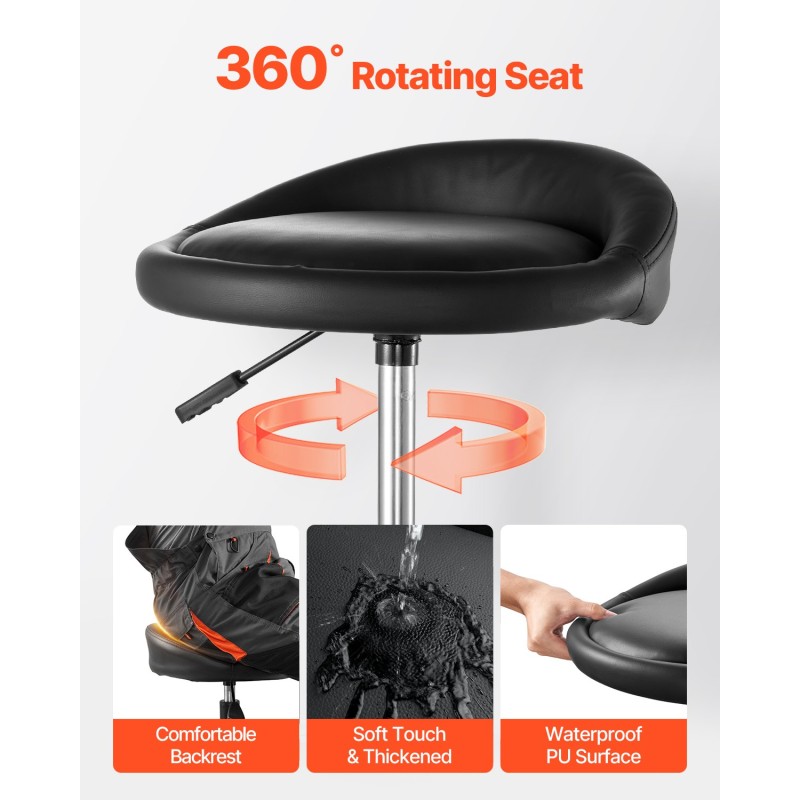 Työpajajakkara teräsrunko paineilmasäädettävällä 360-asteisella pehmustetulla istuimella pyörillä kantavuus 136 kg