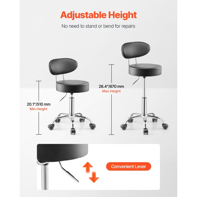 Työpajajakkara selkänojalla jauhemaalattu teräsrunko korkeussäädöllä pyörivä pehmustettu istuin