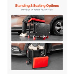 Mekaanikon pyörällinen jakkara teräsrunko pehmustettu istuin työkalutarjotin