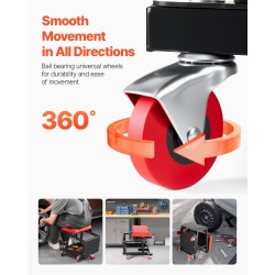 Mekaanikon pyörällinen jakkara teräsrunko pehmustettu istuin työkalutarjotin