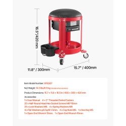 Mekaanikon rullaava jakkara teräsrunko pehmustettu istuin työkaluallas kaksi vetolaatikkoa
