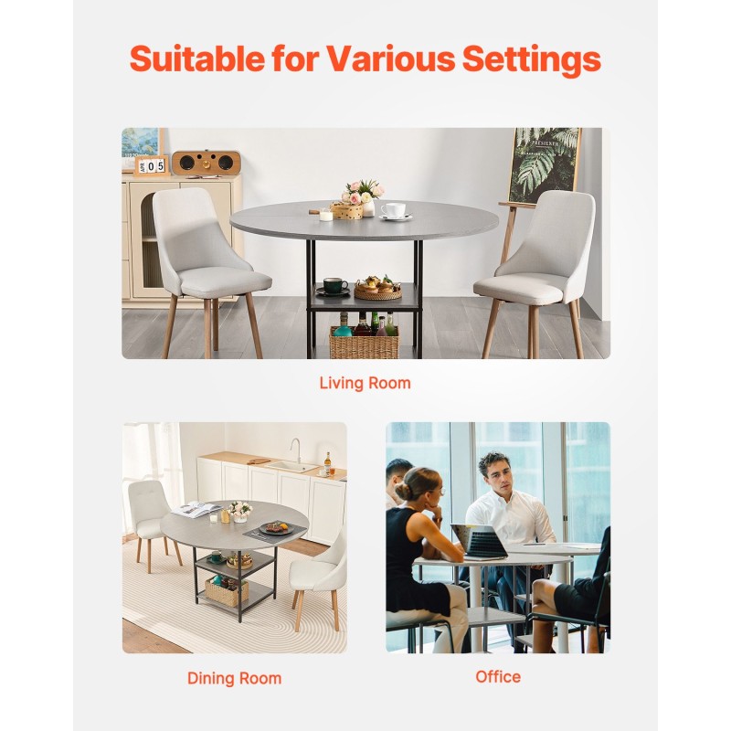 Pyöreä ruokapöytä laminoitu MDF 1200 mm 4–6 hengelle metallijaloilla ja säilytystasolla