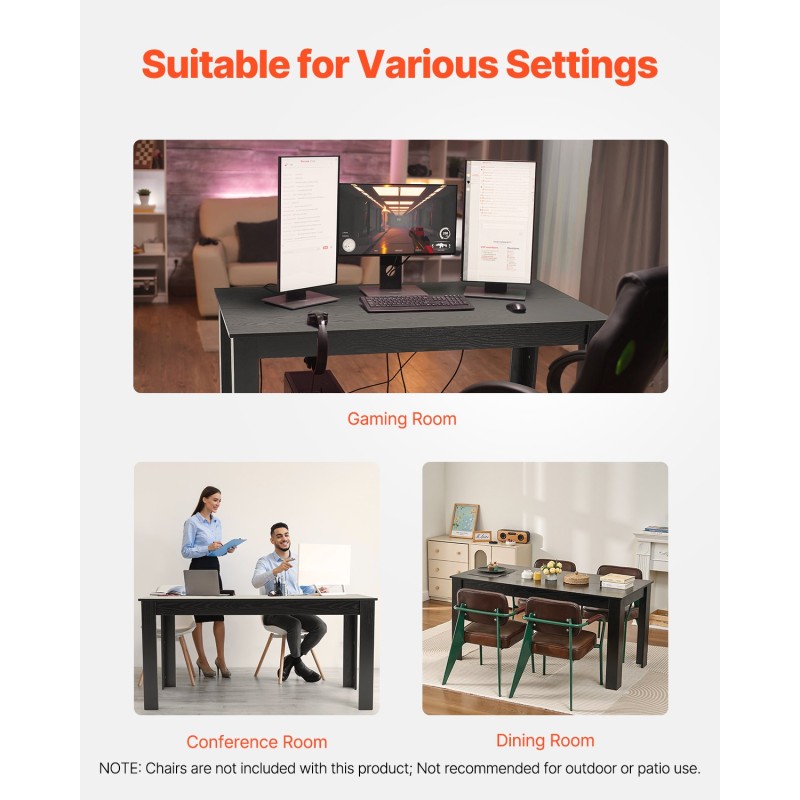 Suorakulmainen MDF-ruokapöytä laminaattipinnalla 160 x 80 cm 4–6 hengelle musta