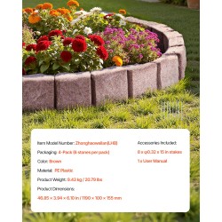 Muovinen kivireunus PE-muovi 1190 mm 4-pakkaus ruskea piha-rajaukseen