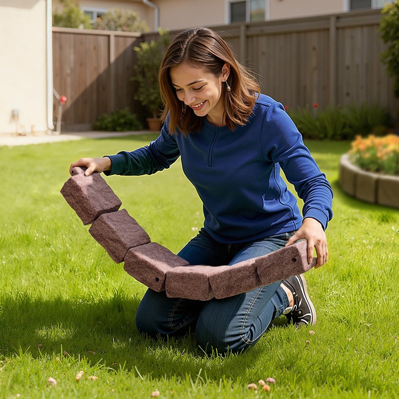 Muovinen kivireunus PE-muovi 1190 mm 4-pakkaus ruskea piha-rajaukseen