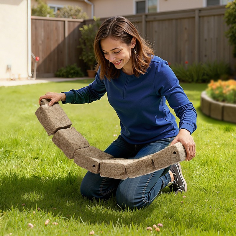 Kivireunus PE-muovinen beige 4 kpl pakkaus nurmikon rajaukseen