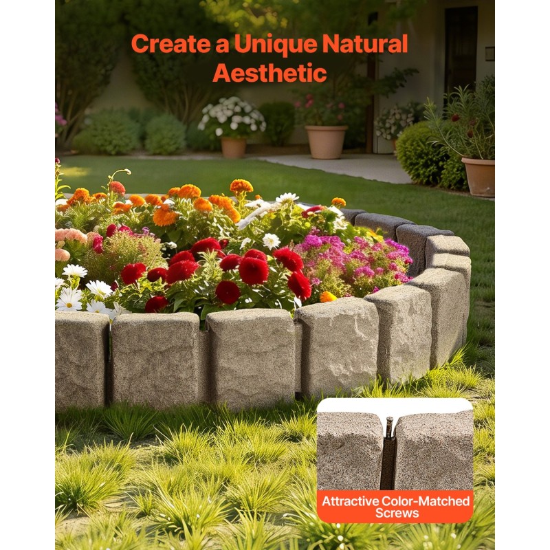 Keinokivinen reunus PE-muovi 1200x100x230 mm beige 4 pakkausta nurmikon rajaukseen