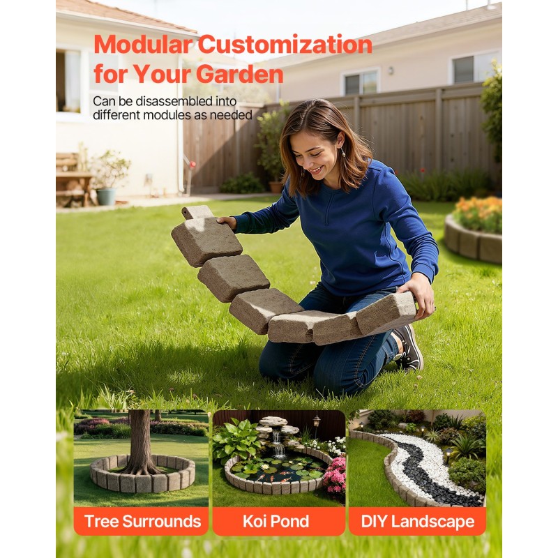 Keinokivinen reunus PE-muovi 1200x100x230 mm beige 4 pakkausta nurmikon rajaukseen