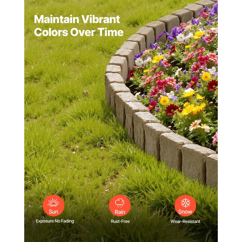 Keinokivinen reunus PE-muovi 1200x100x230 mm beige 4 pakkausta nurmikon rajaukseen