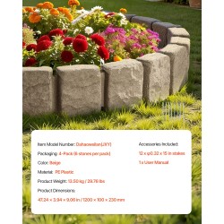 Keinokivinen reunus PE-muovi 1200x100x230 mm beige 4 pakkausta nurmikon rajaukseen