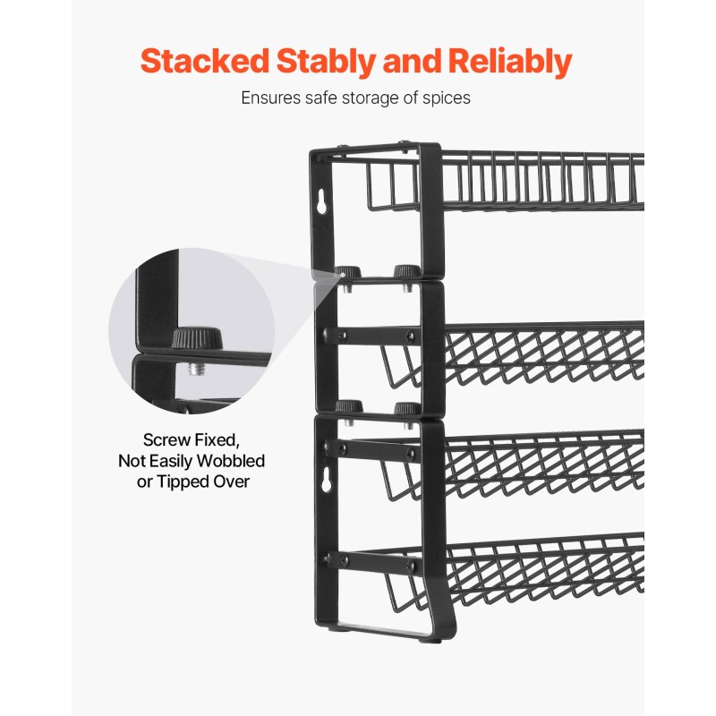 Mausteteline nelitasoinen pinottava seinä- ja tasoasennettava maustepurkeille