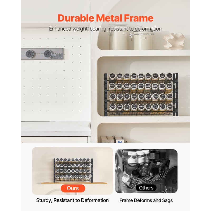 Maustehylly monitasoinen lasipurkeilla 36 purkkia työtasolle tai seinälle