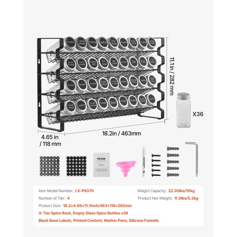Maustehylly monitasoinen lasipurkeilla 36 purkkia työtasolle tai seinälle