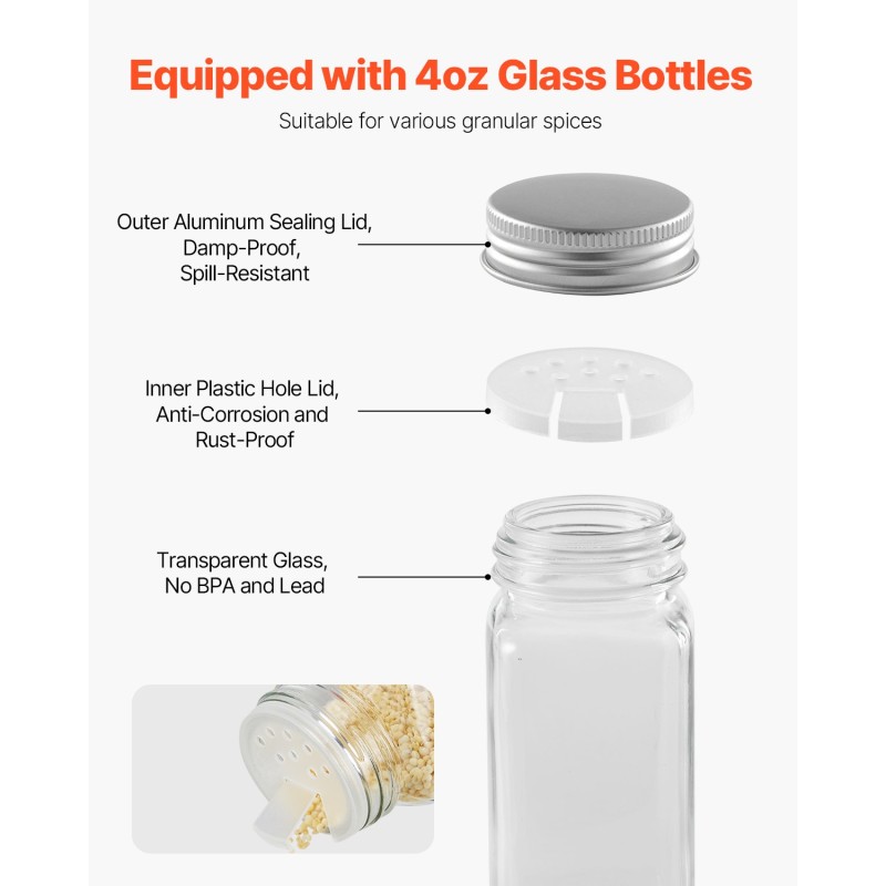 Maustehylly 6 tasoa 72 läpinäkyvää lasipurkkia seinälle tai pöydälle